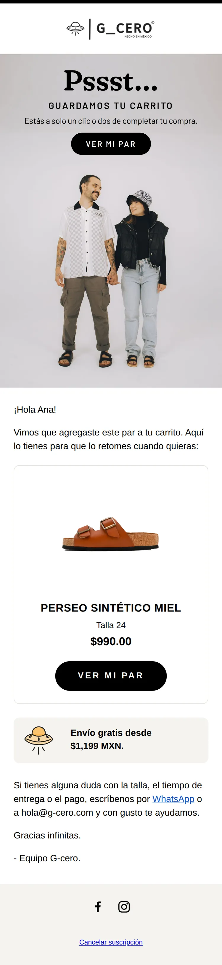 Primer correo del carrito