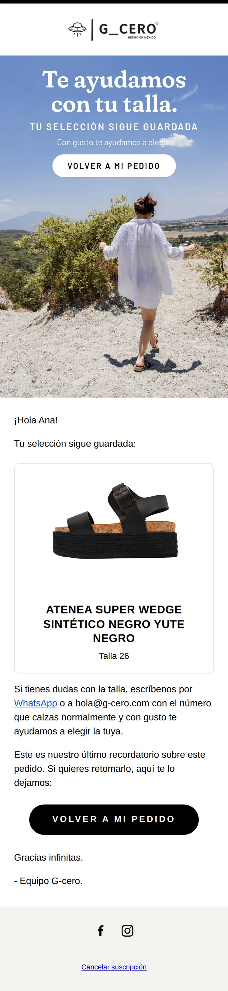 Tercer correo: te ayudamos con tu talla